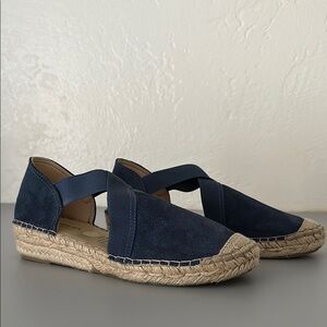 Blue suede and Tan Espadrilles with Cross-Strap Design